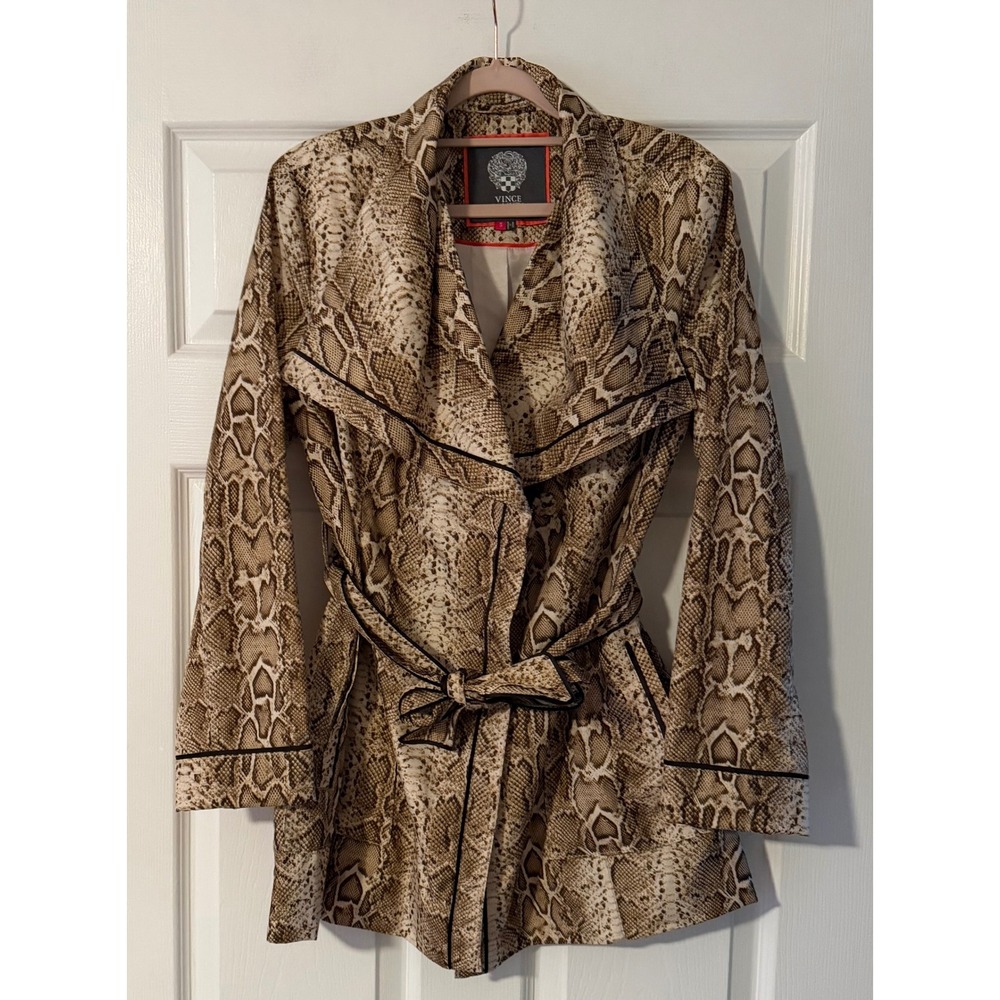 Vince Camuto Snakeskin Print Belted Wrap Animal Jacket Black Brown Women S NWOT